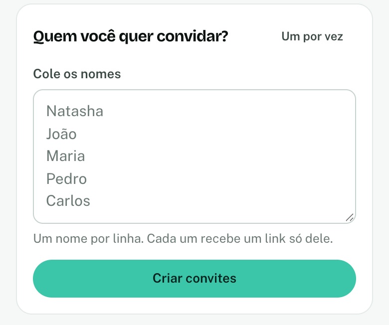 A caixa onde se colam os nomes dos convidados, um por linha.
